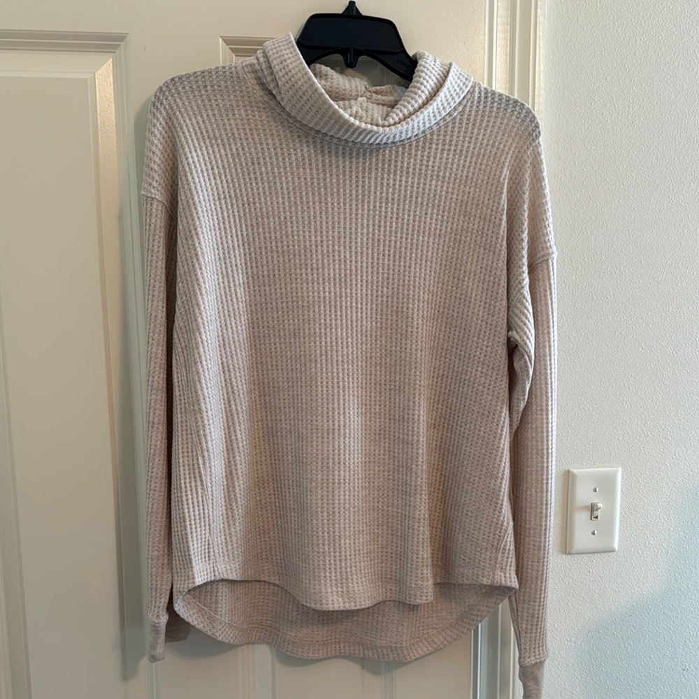 Splendid Cream Cowl Neck Sweater with Ribbed Knit